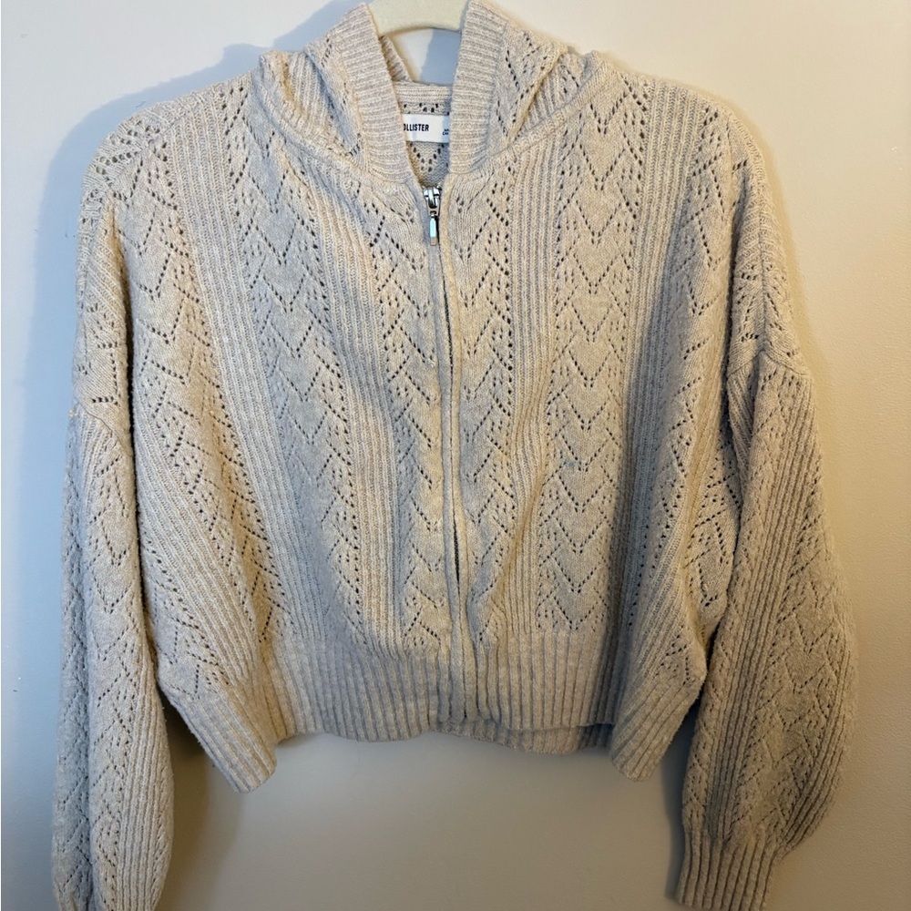 Hollister Cream Zip-Up Cardigan